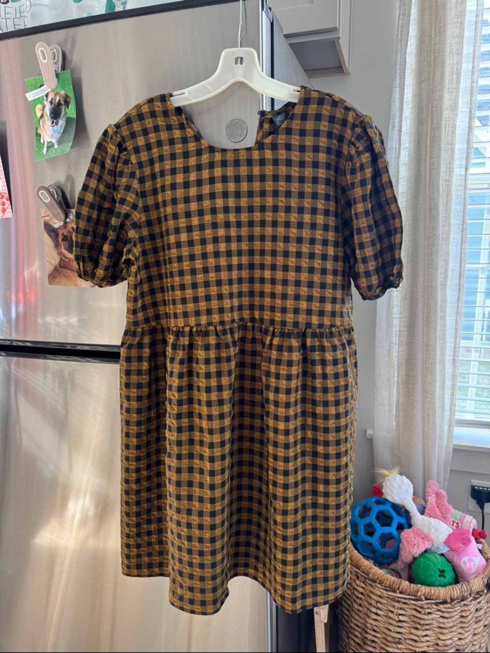 wild fable Mustard and Black Gingham Puff-Sleeve Dress